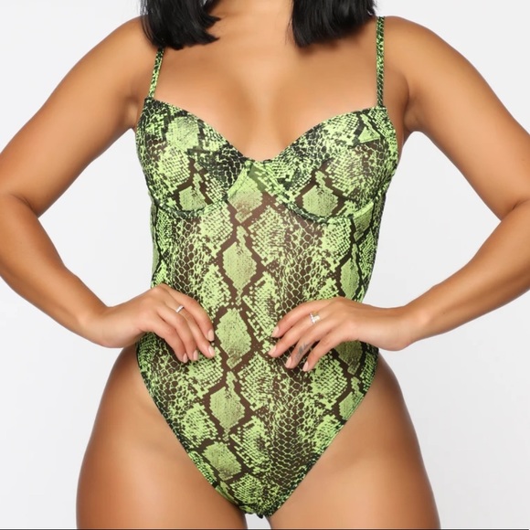 Fashion Nova Tops - Neon green/yellow and black sheet bodysuit